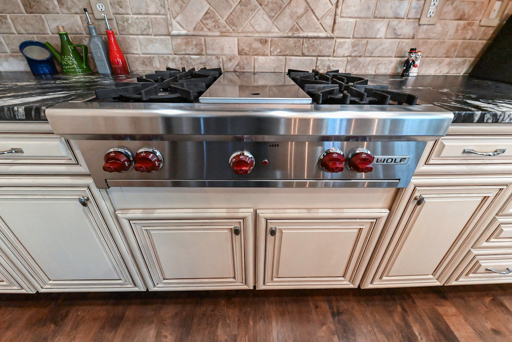 Yorktowne Traditional Cream Kitchen with Island, Cherry Dry Bar and Wolf & Sub-Zero Appliances
