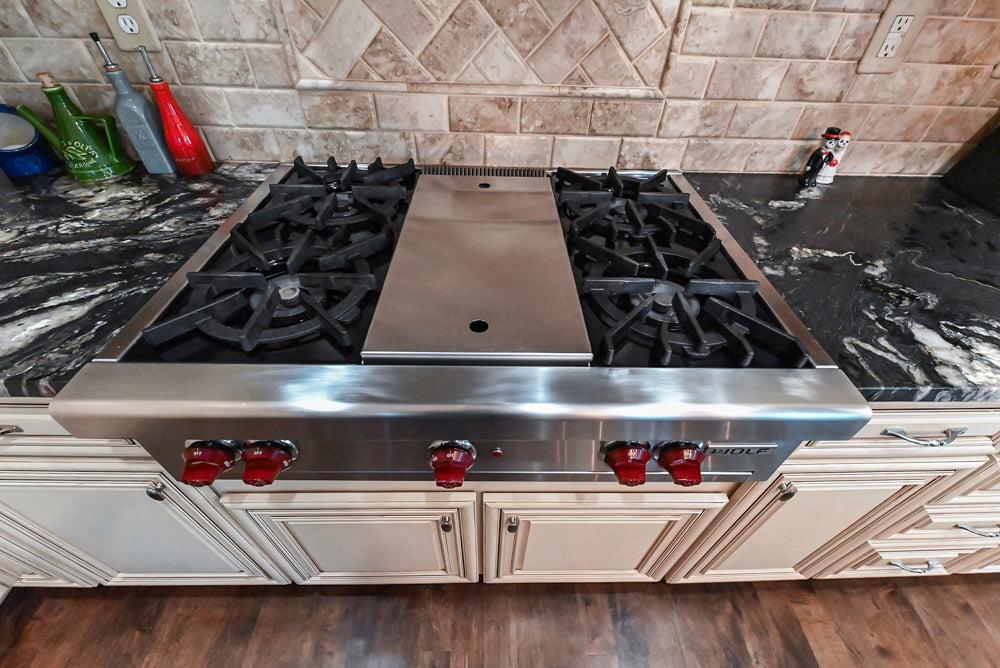 Yorktowne Traditional Cream Kitchen with Island, Cherry Dry Bar and Wolf & Sub-Zero Appliances