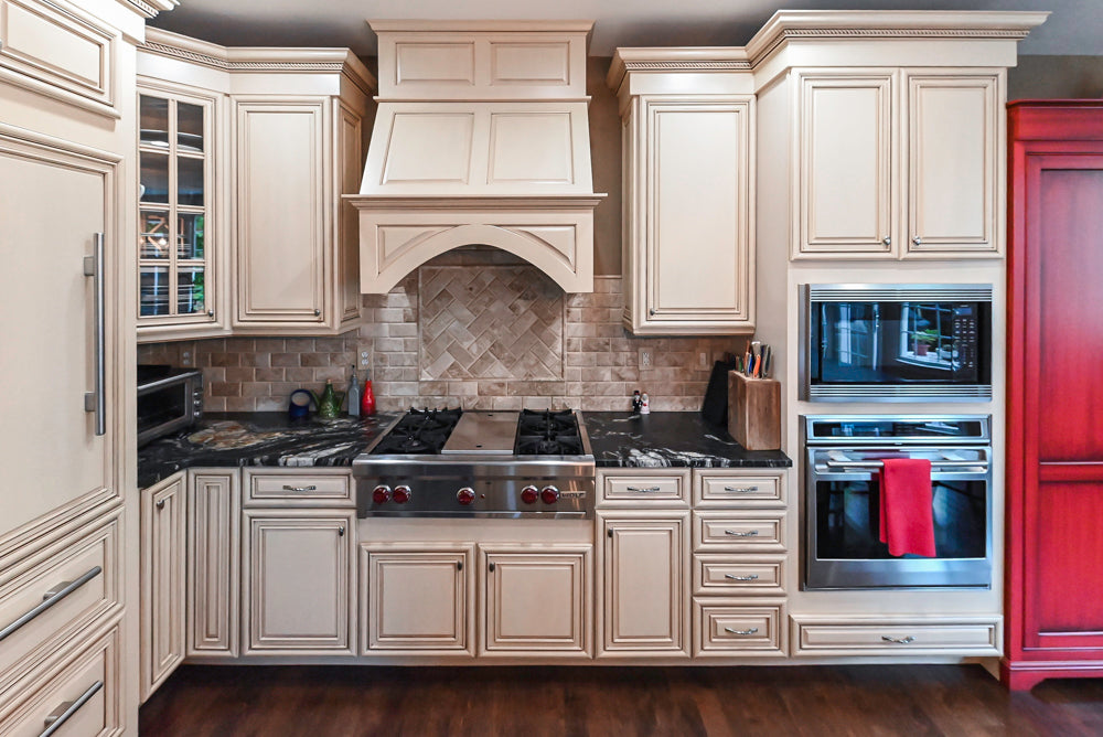 Yorktowne Traditional Cream Kitchen with Island, Cherry Dry Bar and Wolf & Sub-Zero Appliances