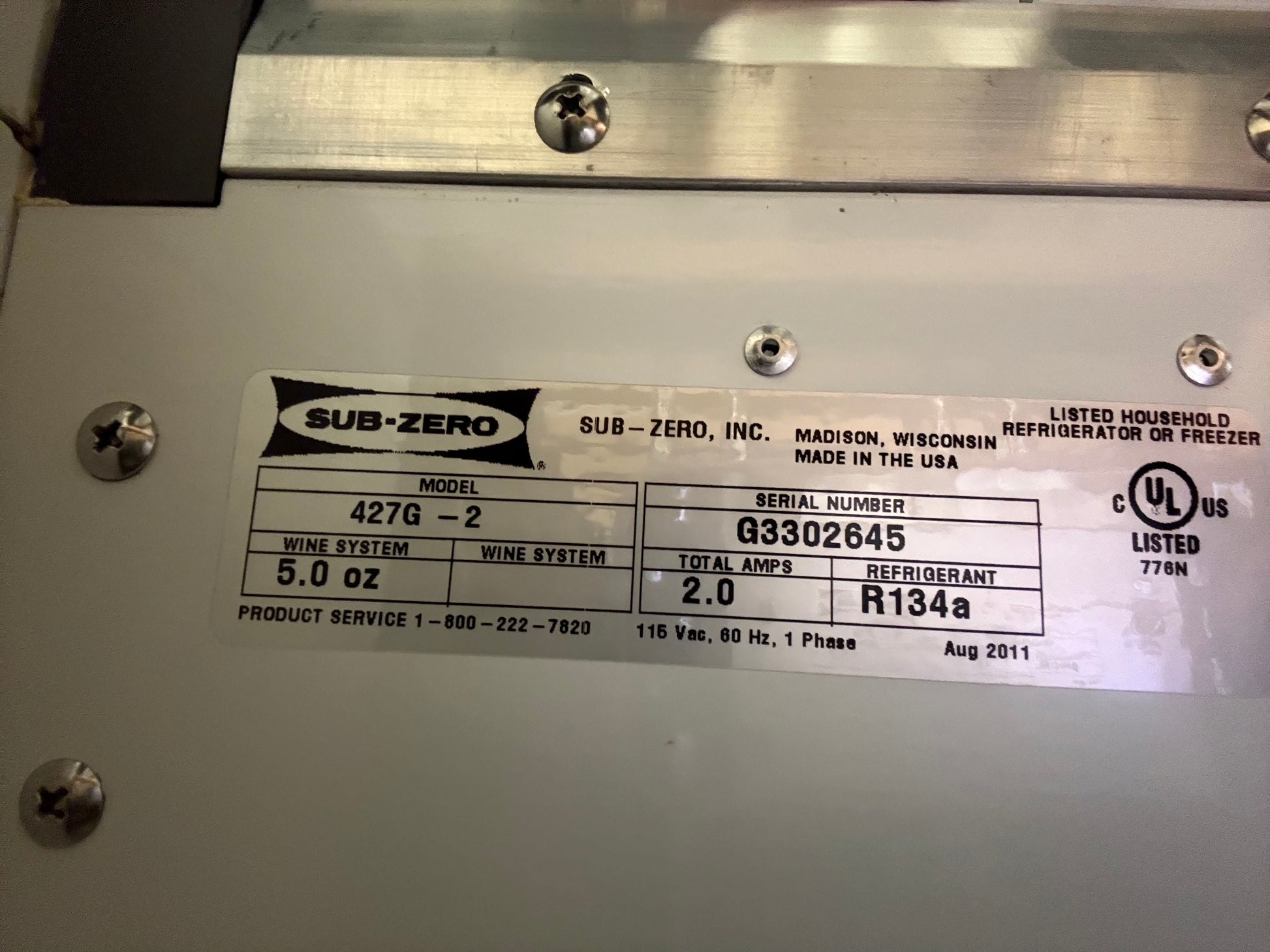 Sub-Zero 427G 27" White Paneled Dual Zone Tall Wine Cooler, Right Hinged, Panel Ready, 2011