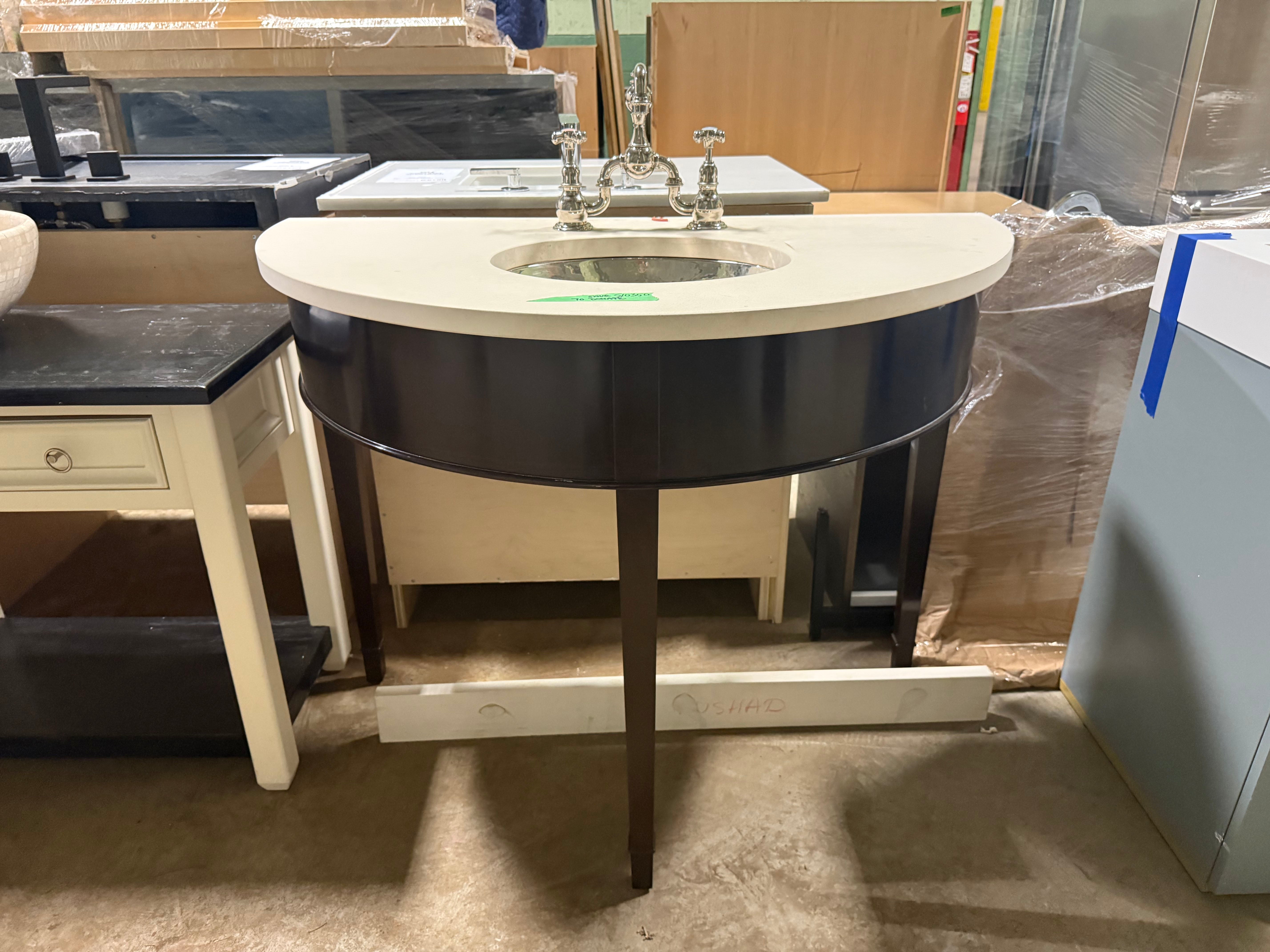 Traditional 44" Dark Brown Wooden Half-Round Single Vanity Half-Round with Sink and Waterworks Faucet