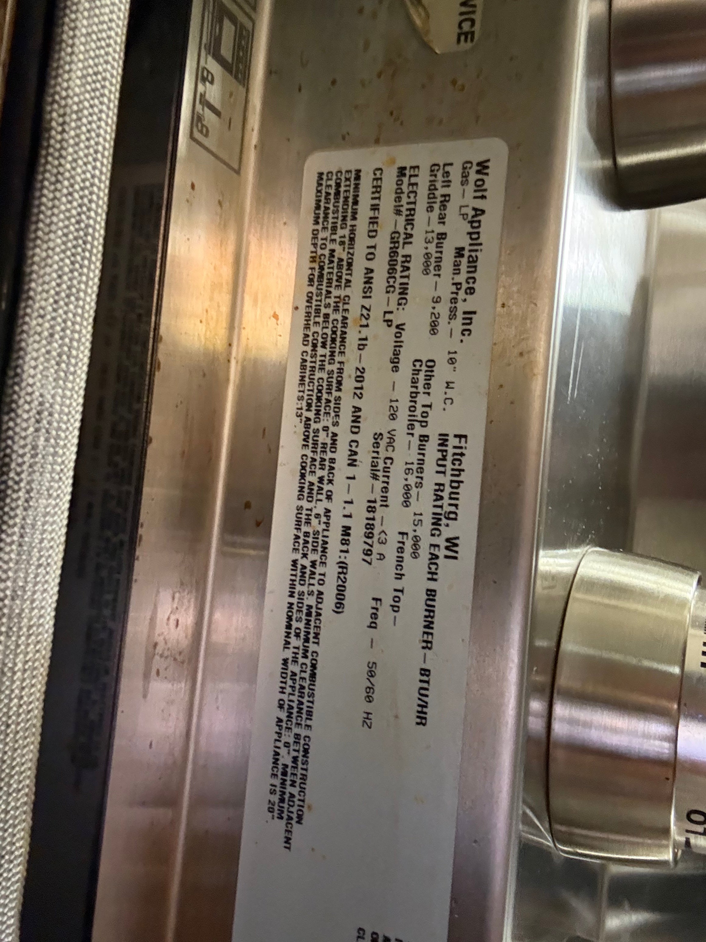 Stainless steel appliance with a label on it