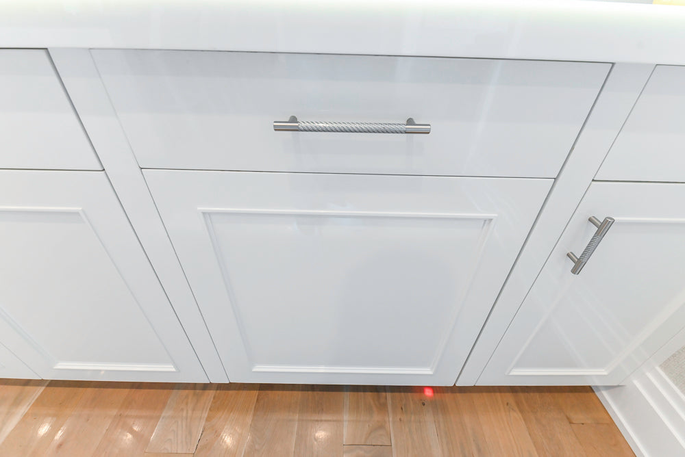 Custom Transitional White Kitchen with Natural Wood Toned Island, Quartz and Granite Countertops, 60" Wolf Range and Appliances