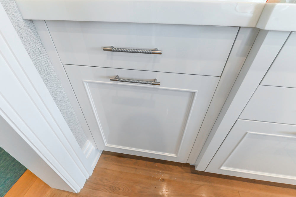 Custom Transitional White Kitchen with Natural Wood Toned Island, Quartz and Granite Countertops, 60" Wolf Range and Appliances