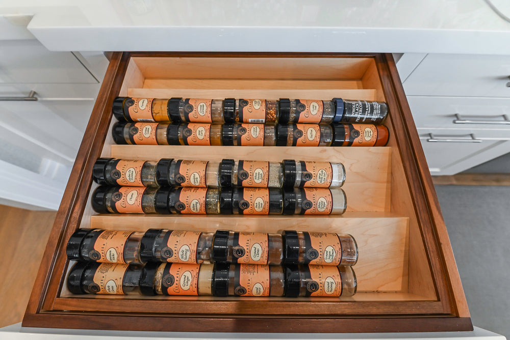 Custom Transitional White Kitchen with Natural Wood Toned Island, Quartz and Granite Countertops, 60" Wolf Range and Appliances
