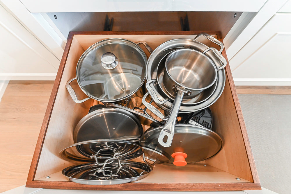 Custom Transitional White Kitchen with Natural Wood Toned Island, Quartz and Granite Countertops, 60" Wolf Range and Appliances