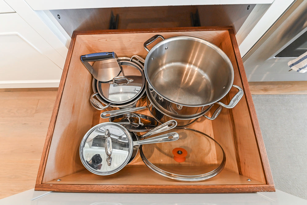Custom Transitional White Kitchen with Natural Wood Toned Island, Quartz and Granite Countertops, 60" Wolf Range and Appliances