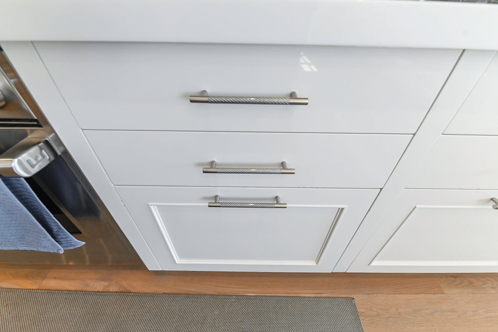 Custom Transitional White Kitchen with Natural Wood Toned Island, Quartz and Granite Countertops, 60" Wolf Range and Appliances