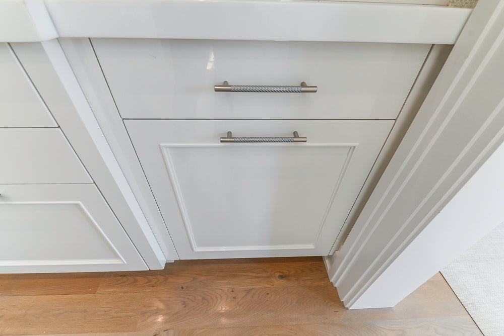 Custom Transitional White Kitchen with Natural Wood Toned Island, Quartz and Granite Countertops, 60" Wolf Range and Appliances