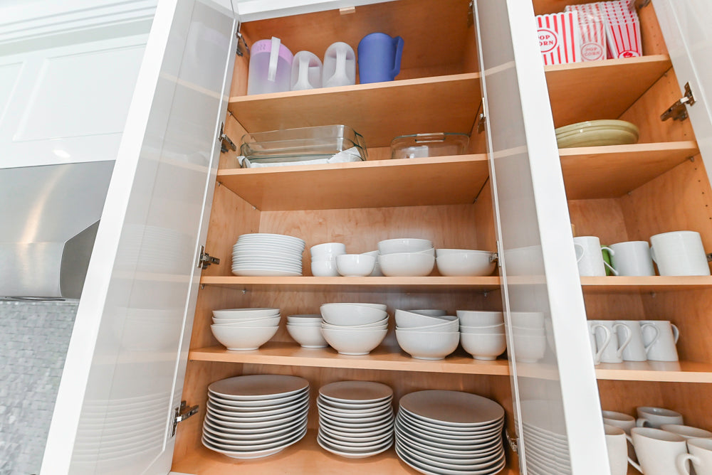Custom Transitional White Kitchen with Natural Wood Toned Island, Quartz and Granite Countertops, 60" Wolf Range and Appliances