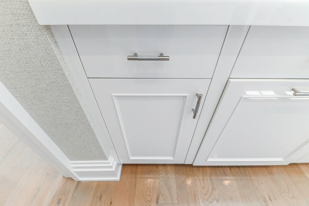 Custom Transitional White Kitchen with Natural Wood Toned Island, Quartz and Granite Countertops, 60" Wolf Range and Appliances