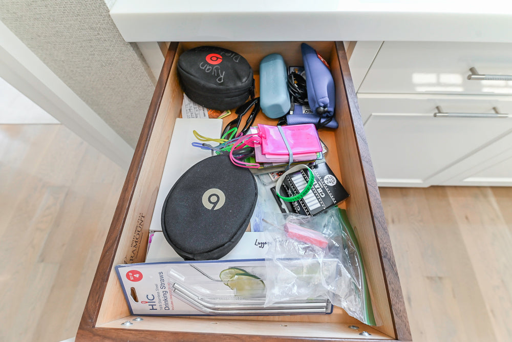 Custom Transitional White Kitchen with Natural Wood Toned Island, Quartz and Granite Countertops, 60" Wolf Range and Appliances