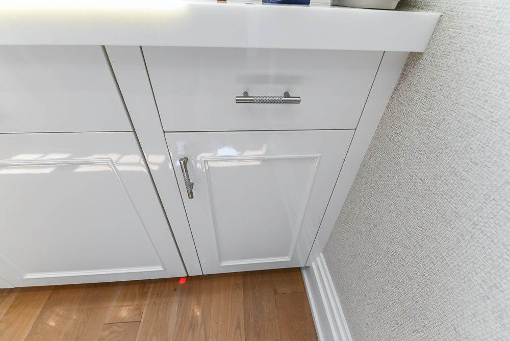 Custom Transitional White Kitchen with Natural Wood Toned Island, Quartz and Granite Countertops, 60" Wolf Range and Appliances