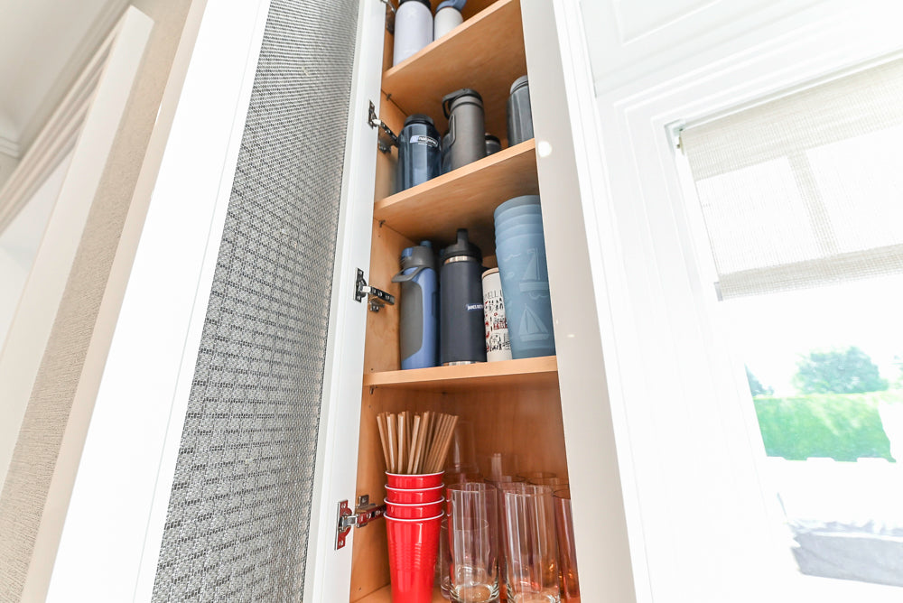 Custom Transitional White Kitchen with Natural Wood Toned Island, Quartz and Granite Countertops, 60" Wolf Range and Appliances