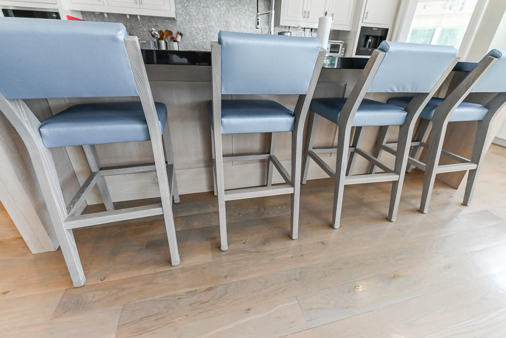 Custom Transitional White Kitchen with Natural Wood Toned Island, Quartz and Granite Countertops, 60" Wolf Range and Appliances