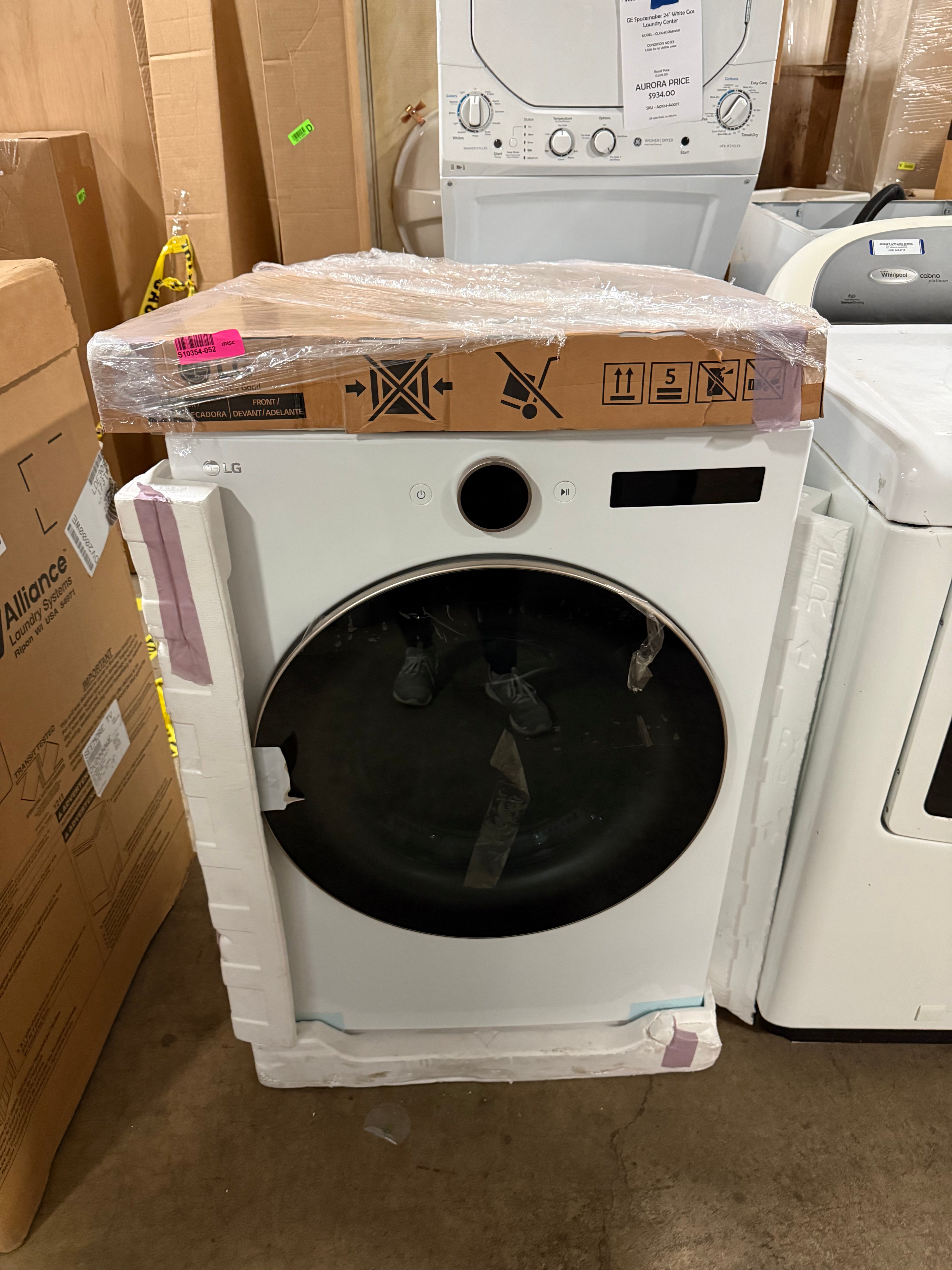 LG 27 inch white smart front load gas dryer with LCD digital dial