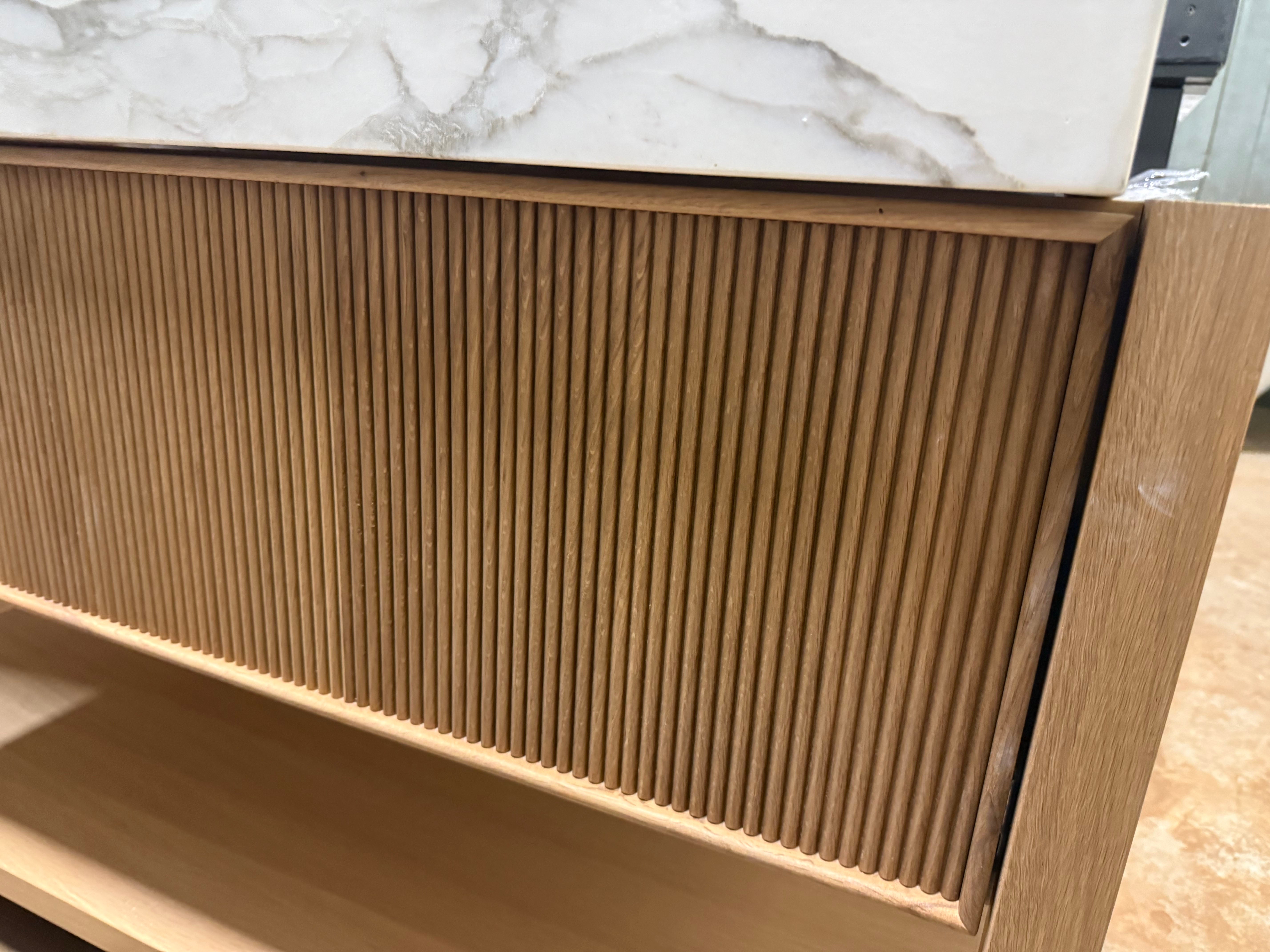 Modern 47" Natural Wood Toned & Fluted Single Vanity with White Marble Integrated Sink Top