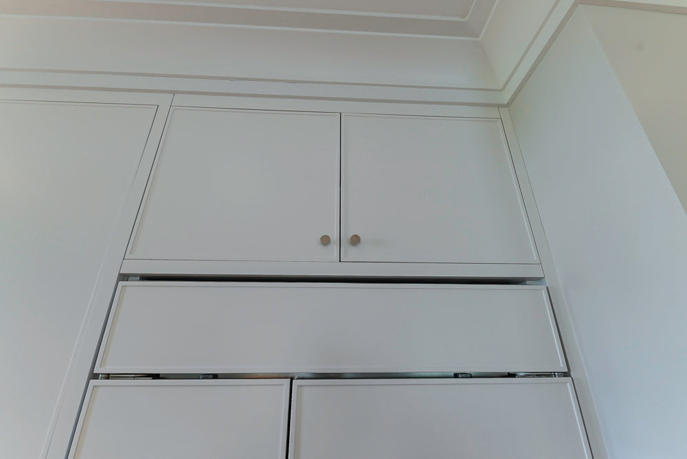 Custom Transitional White Kitchen with Natural Wood Toned Island, White Marble Countertops and 48" Wolf Range