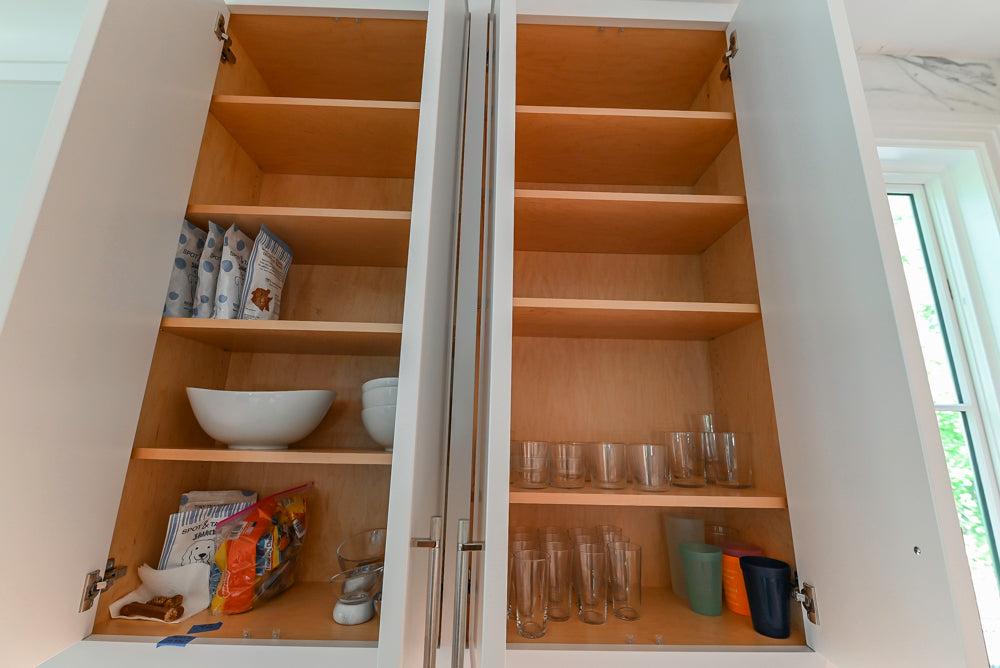 Custom Transitional White Kitchen with Natural Wood Toned Island, White Marble Countertops and 48" Wolf Range