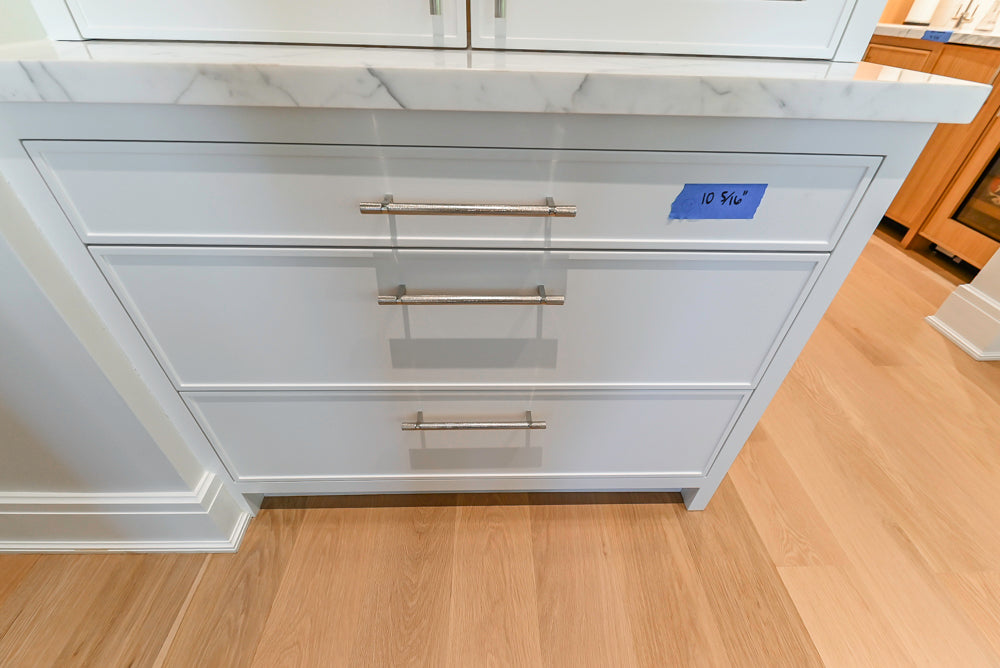 Custom Transitional White Kitchen with Natural Wood Toned Island, White Marble Countertops and 48" Wolf Range