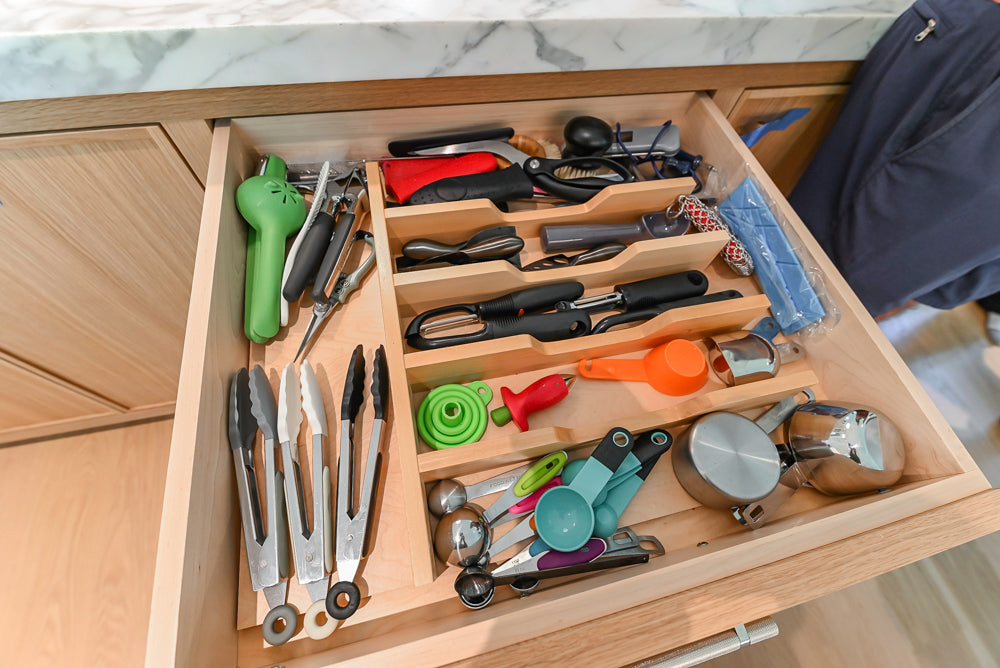 Custom Transitional White Kitchen with Natural Wood Toned Island, White Marble Countertops and 48" Wolf Range