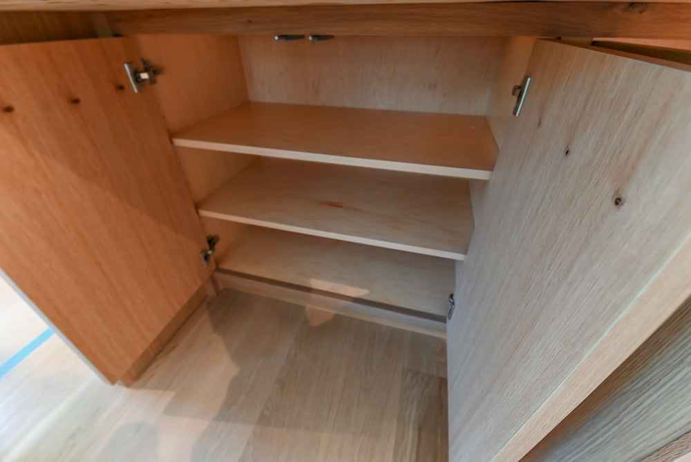 Custom Transitional White Kitchen with Natural Wood Toned Island, White Marble Countertops and 48" Wolf Range