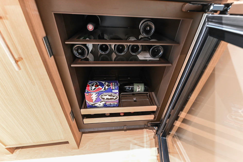 Custom Transitional Natural Wood Toned Butler's Pantry with Marble Countertops