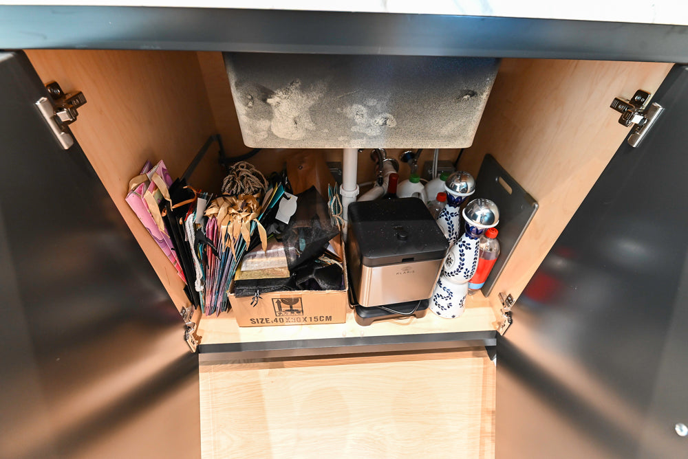 Custom Transitional Black Wet Bar with White Marble Countertops