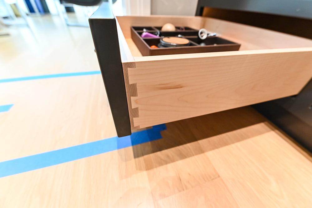 Custom Transitional Black Wet Bar with White Marble Countertops