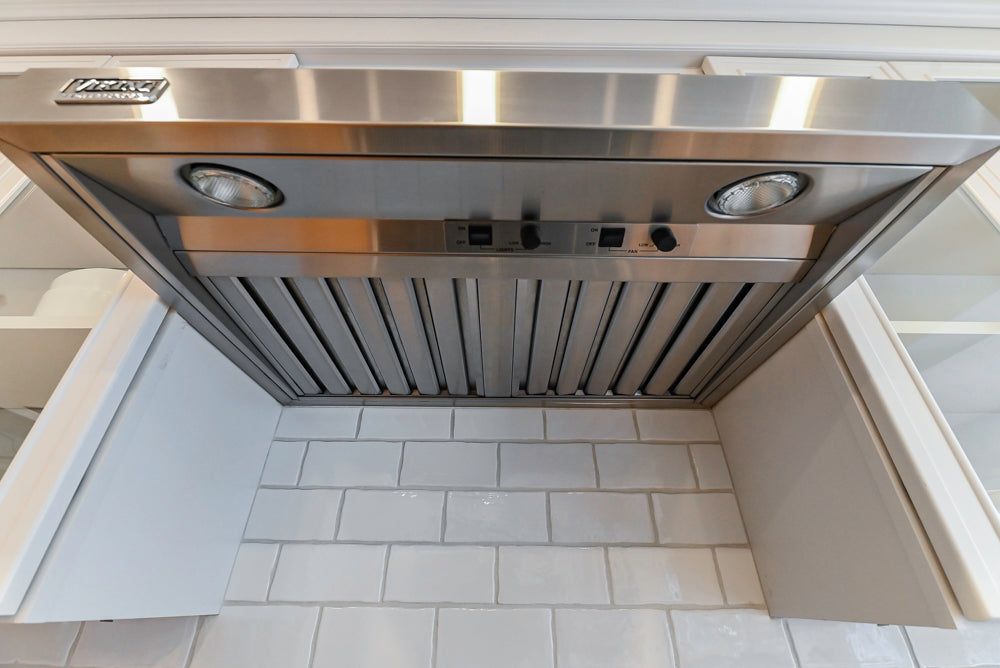 Omega Traditional White Kitchen with Island, Butcher Block Counters and Appliances