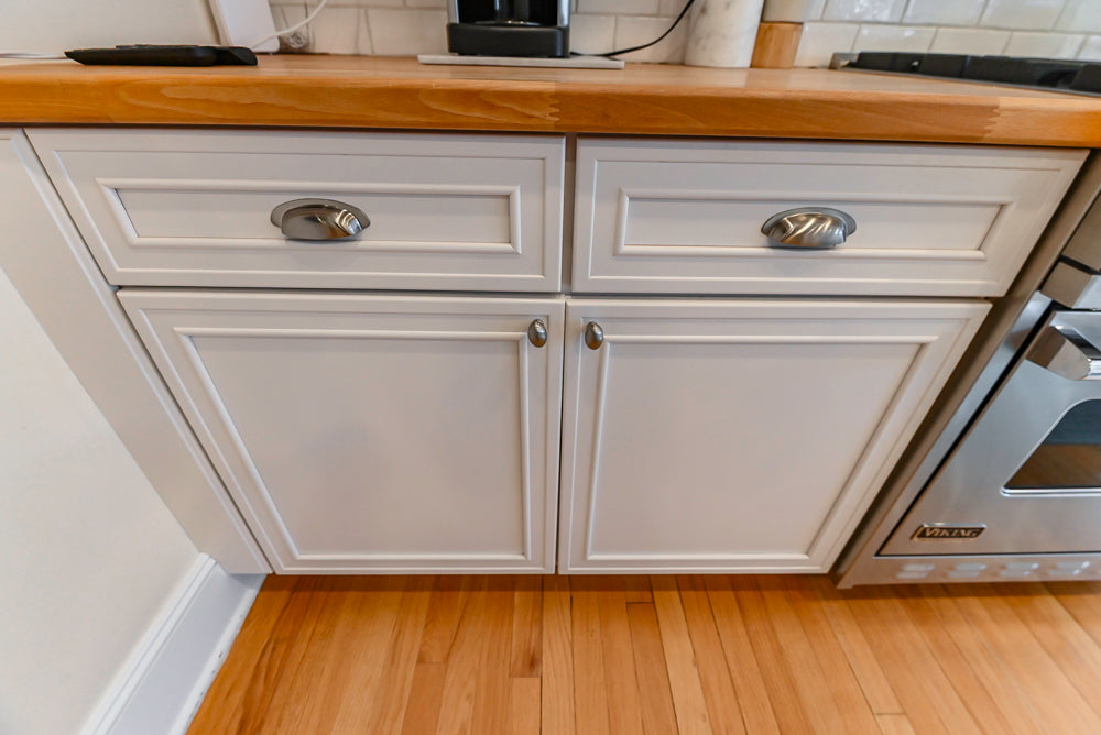 Omega Traditional White Kitchen with Island, Butcher Block Counters and Appliances