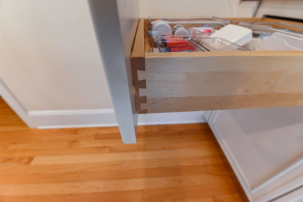 Omega Traditional White Kitchen with Island, Butcher Block Counters and Appliances