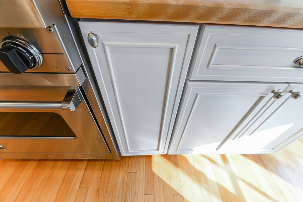 Omega Traditional White Kitchen with Island, Butcher Block Counters and Appliances