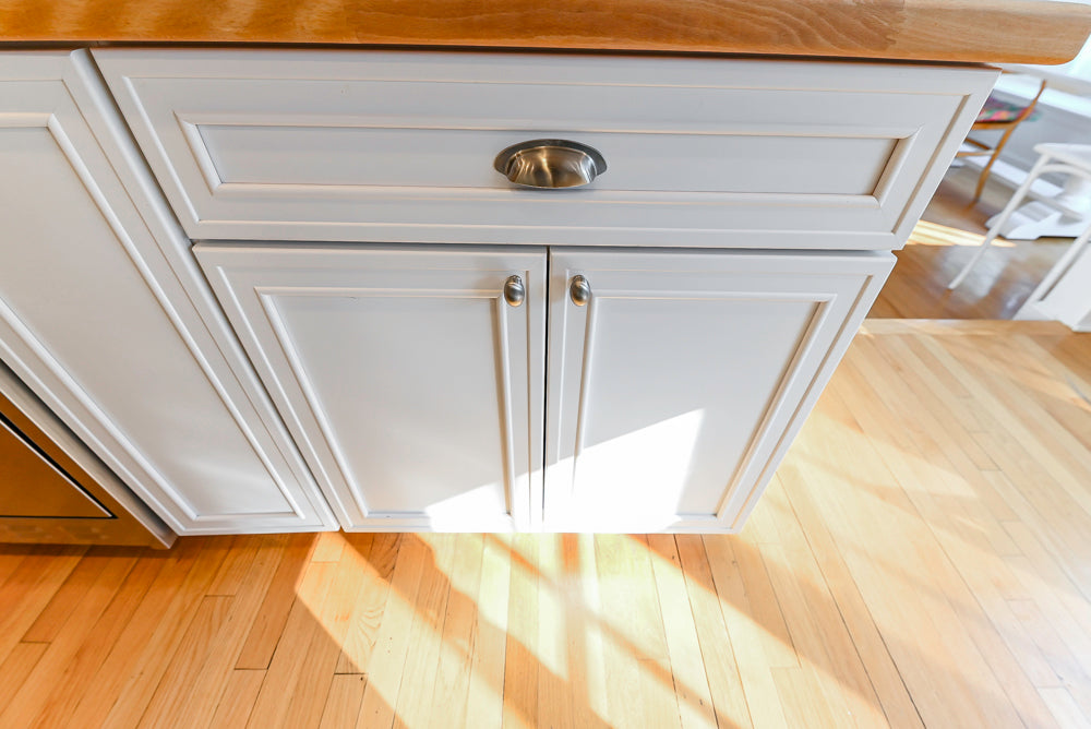 Omega Traditional White Kitchen with Island, Butcher Block Counters and Appliances