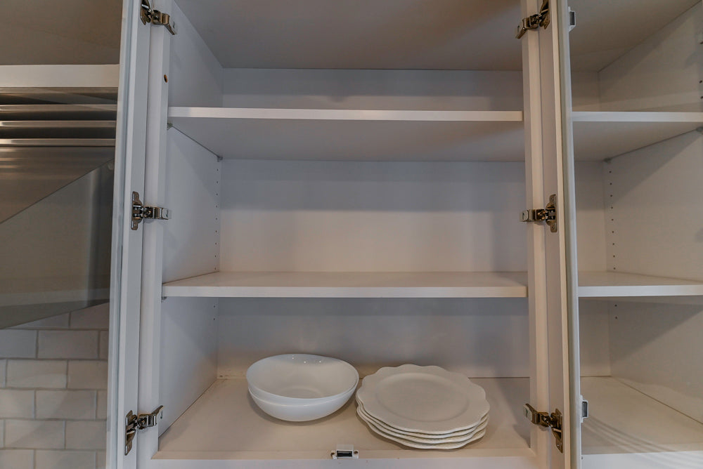 Omega Traditional White Kitchen with Island, Butcher Block Counters and Appliances