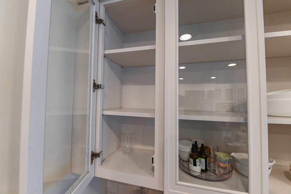 Omega Traditional White Kitchen with Island, Butcher Block Counters and Appliances