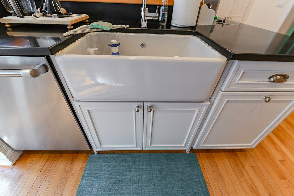 Omega Traditional White Kitchen with Island, Butcher Block Counters and Appliances