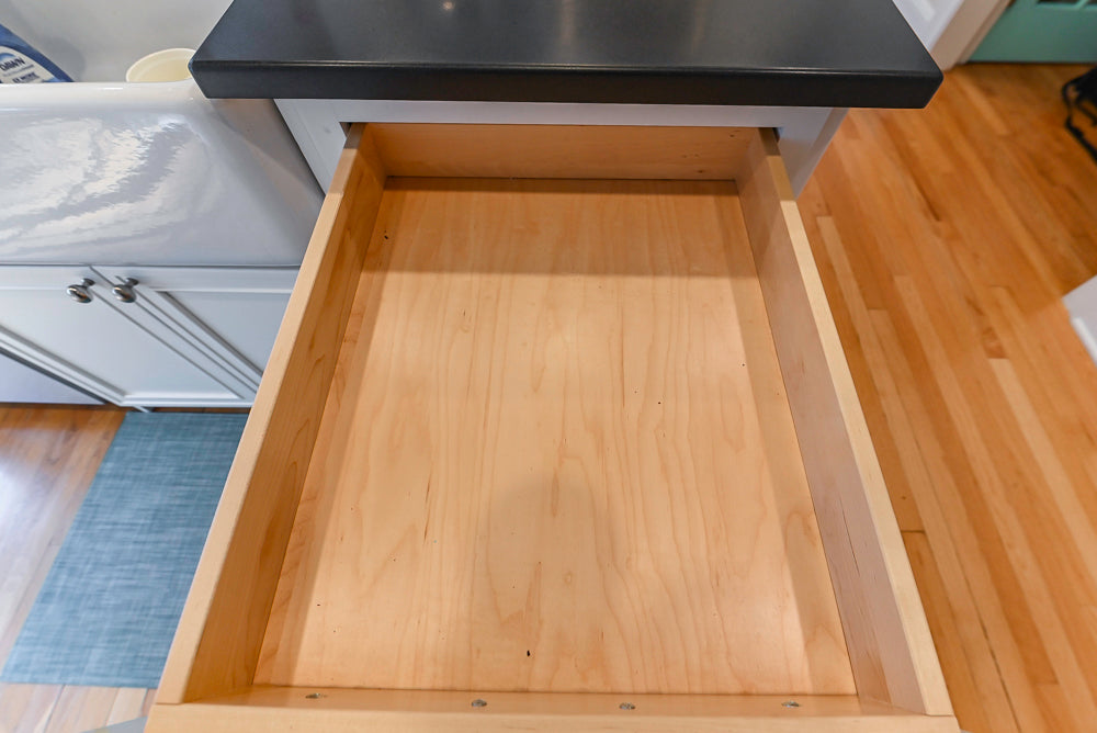 Omega Traditional White Kitchen with Island, Butcher Block Counters and Appliances