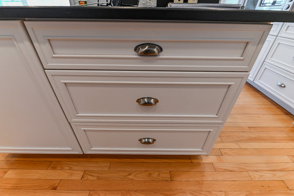 Omega Traditional White Kitchen with Island, Butcher Block Counters and Appliances