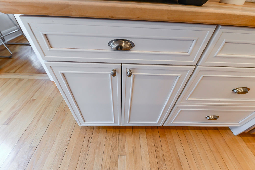 Omega Traditional White Kitchen with Island, Butcher Block Counters and Appliances