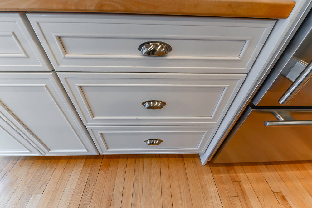Omega Traditional White Kitchen with Island, Butcher Block Counters and Appliances