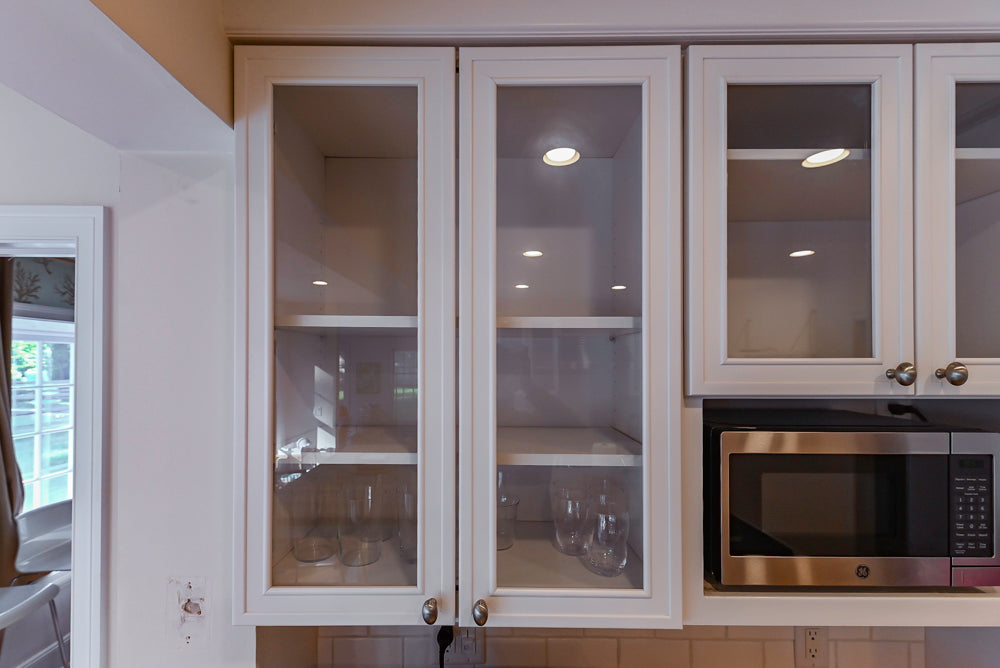 Omega Traditional White Kitchen with Island, Butcher Block Counters and Appliances