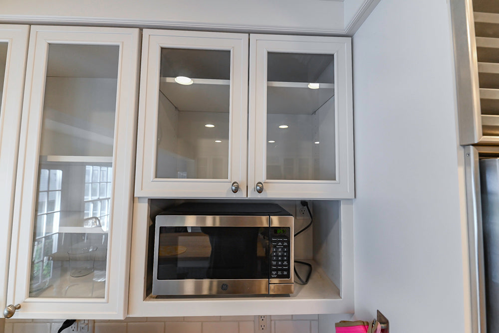 Omega Traditional White Kitchen with Island, Butcher Block Counters and Appliances
