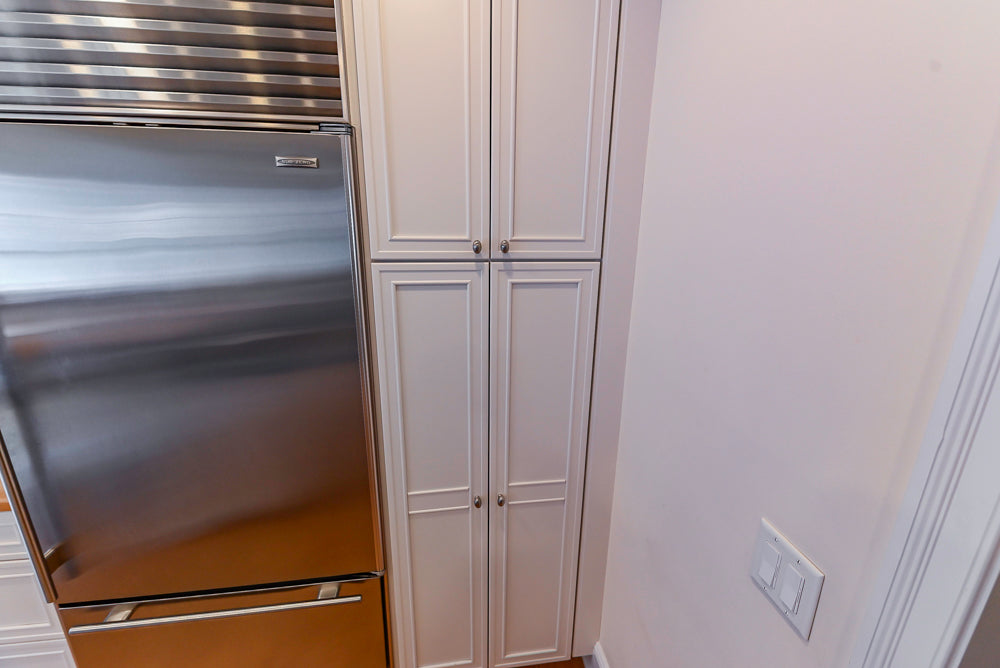 Omega Traditional White Kitchen with Island, Butcher Block Counters and Appliances