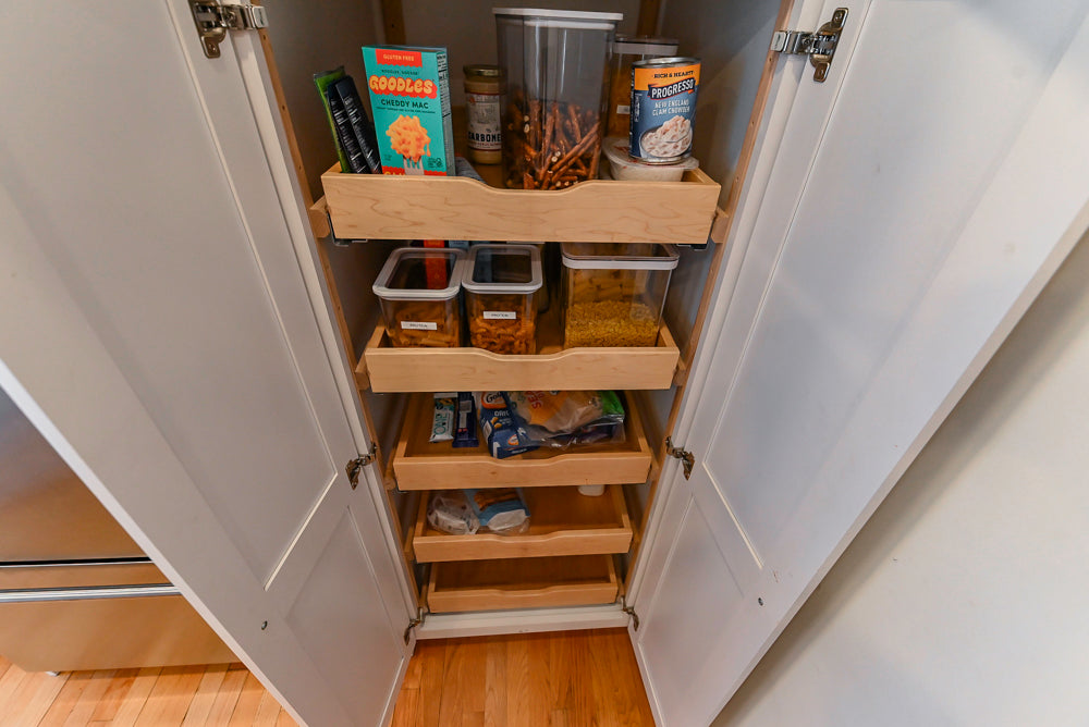 Omega Traditional White Kitchen with Island, Butcher Block Counters and Appliances