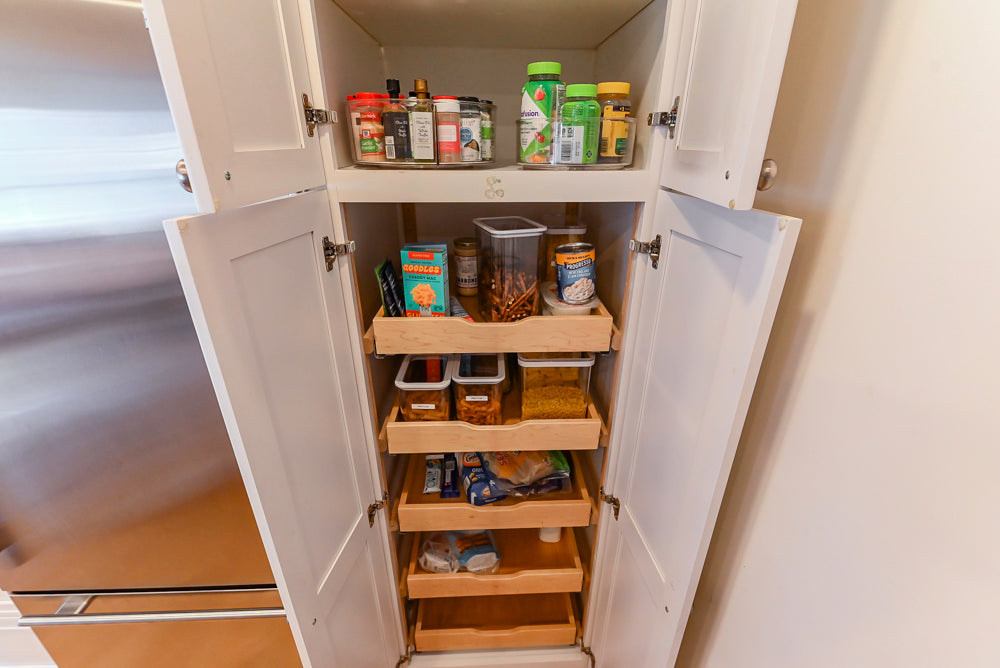 Omega Traditional White Kitchen with Island, Butcher Block Counters and Appliances