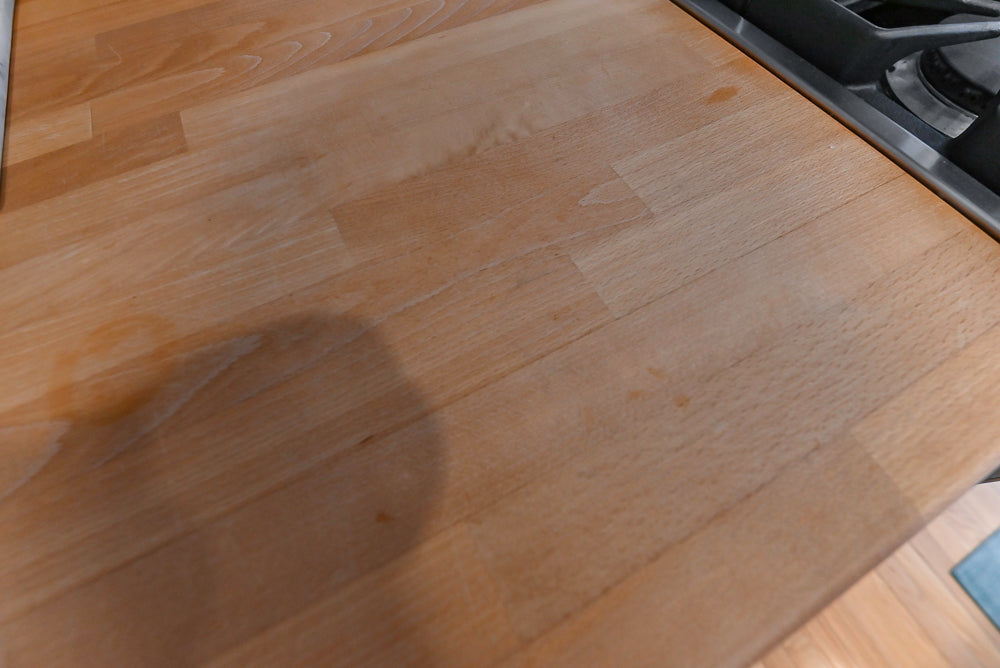 Omega Traditional White Kitchen with Island, Butcher Block Counters and Appliances