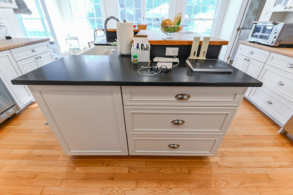 Omega Traditional White Kitchen with Island, Butcher Block Counters and Appliances