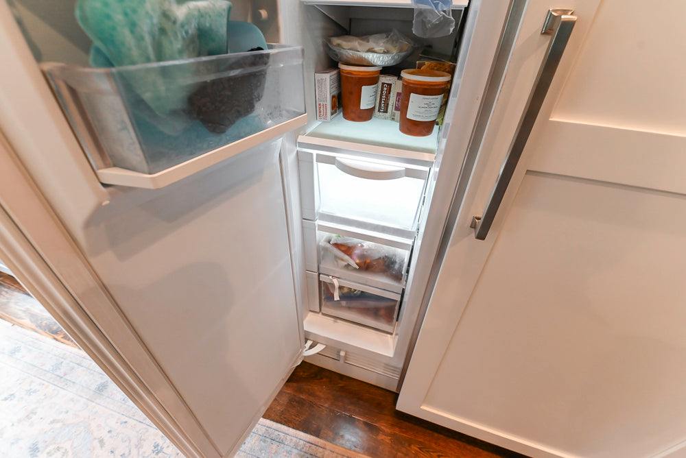 "The Belmont" Transitional White Kitchen with Island, Marble Countertop and Sub-Zero & Wolf Appliances