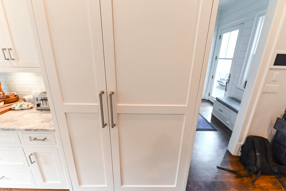 "The Belmont" Transitional White Kitchen with Island, Marble Countertop and Sub-Zero & Wolf Appliances